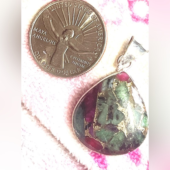 Copper ruby zoisite pendants sterling silver plated U Pick! artisan India tribal - Picture 11 of 15